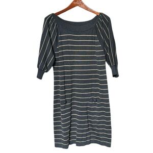 Jessica Howard Sweater Dress Grey & Brown Striped Puff Sleeves | Women’s Size XL